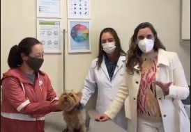 Familia com seu cachorro durante o tratamento